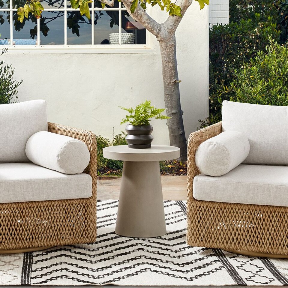 Concrete Outdoor Pedestal Round Side Table West Elm UK